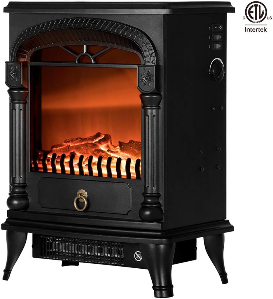 220V 20 Inch Portable Free Standing Electric Fireplace Insert Stove Heater with Realistic Log Flame Effect, 1000W/2000W
