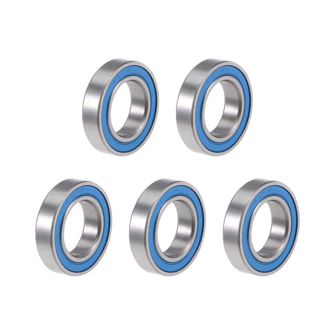 sourcing map 6801-2RS Deep Groove Ball Bearings 12mm x 21mm x 5mm Double Sealed Chrome Steel Blue Cover P6(ABEC3) 5pcs