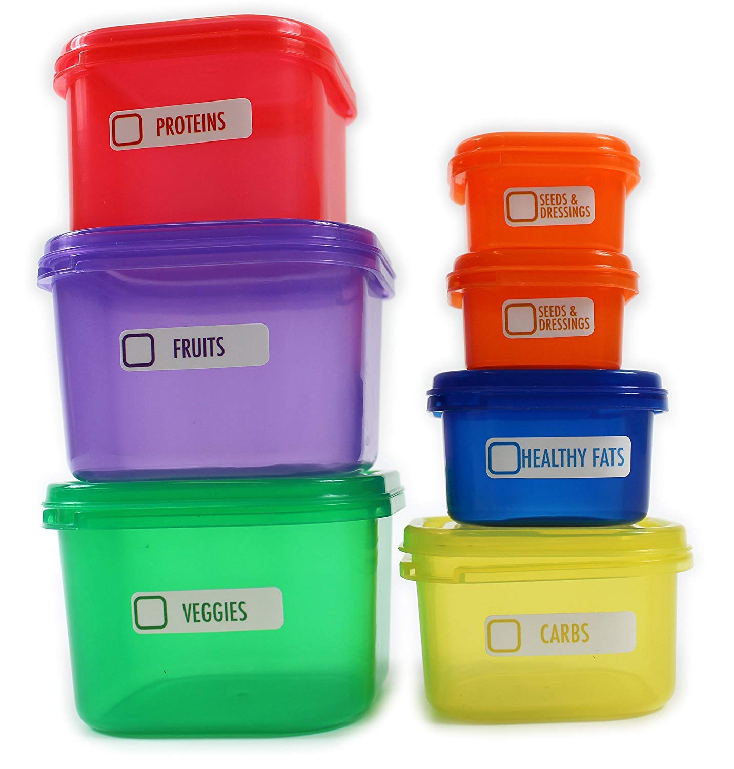 LETTUCE EAT ® 7 Piece Portion Control Container Set - for Diet/Meal Preparation/Colour-Coded/No-Measuring System/Healthy Living