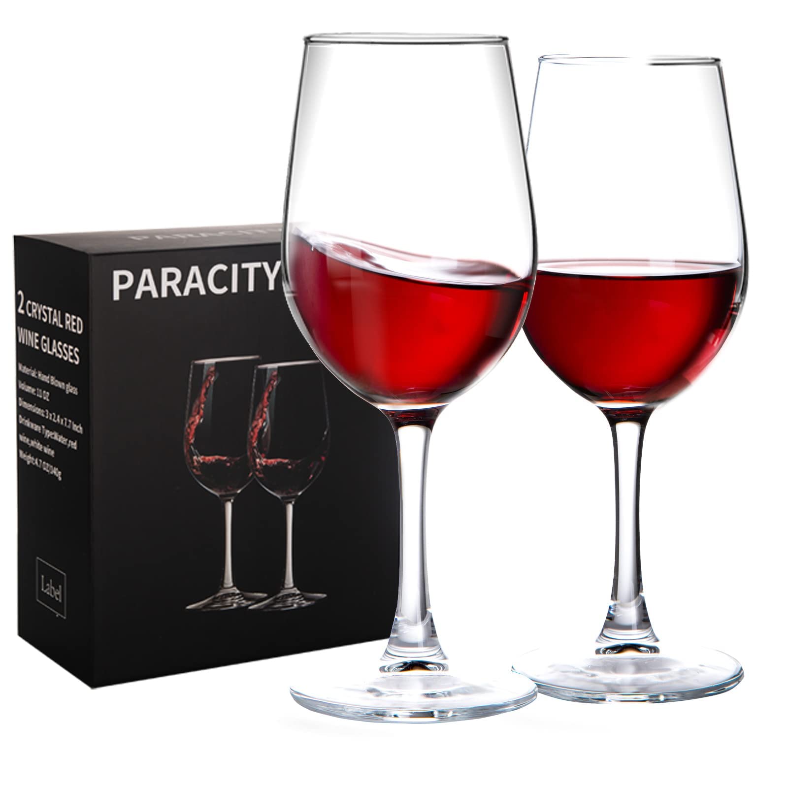 ParaCity Wine Glasses, Clear Glass, Long Stem Wine Glass for Red and White Wine - 10 OZ (Set of 2)