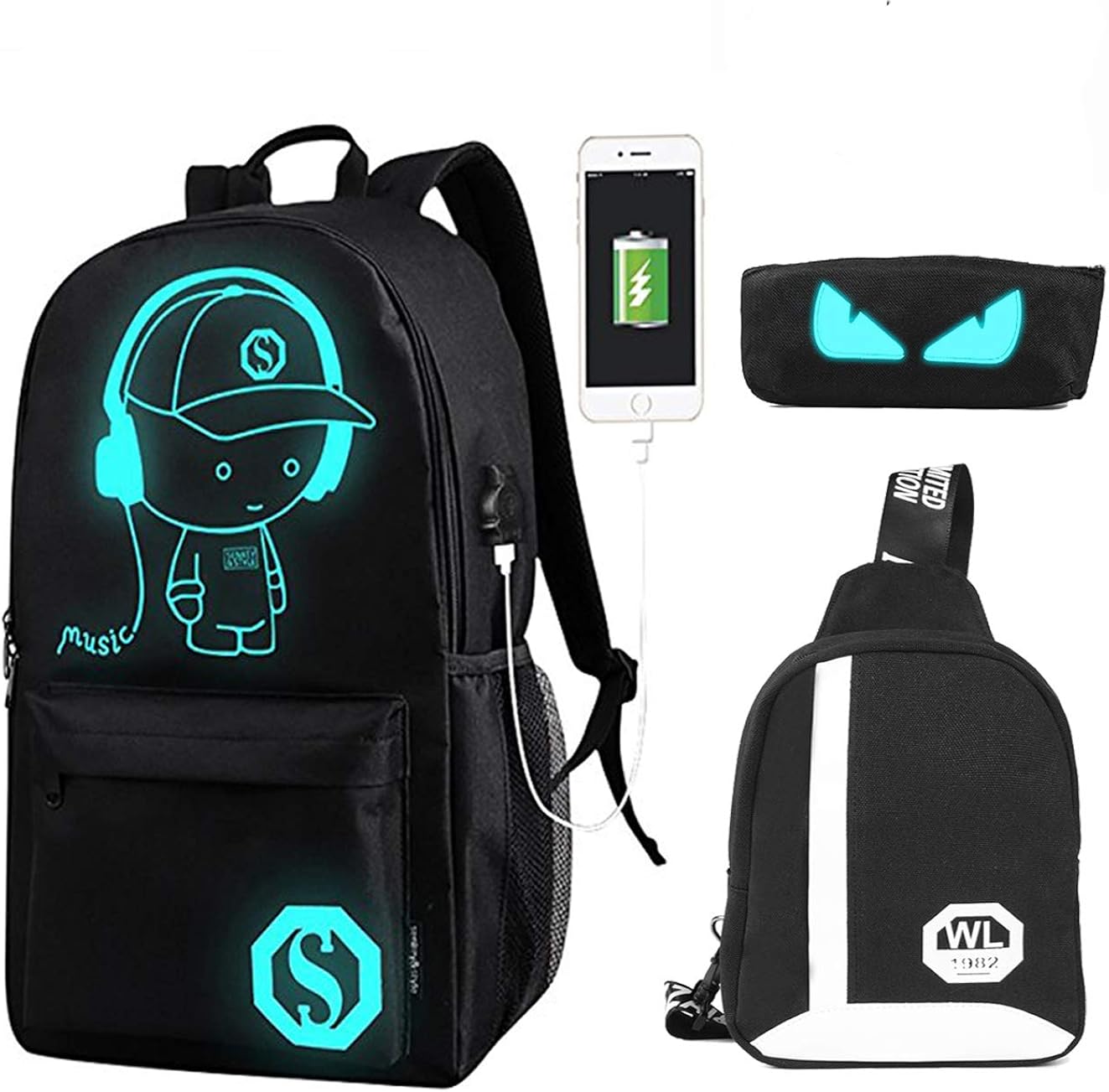 Unisex School Backpack 15.6" Laptop Backpack Charging Port Anti-theft Rucksack
