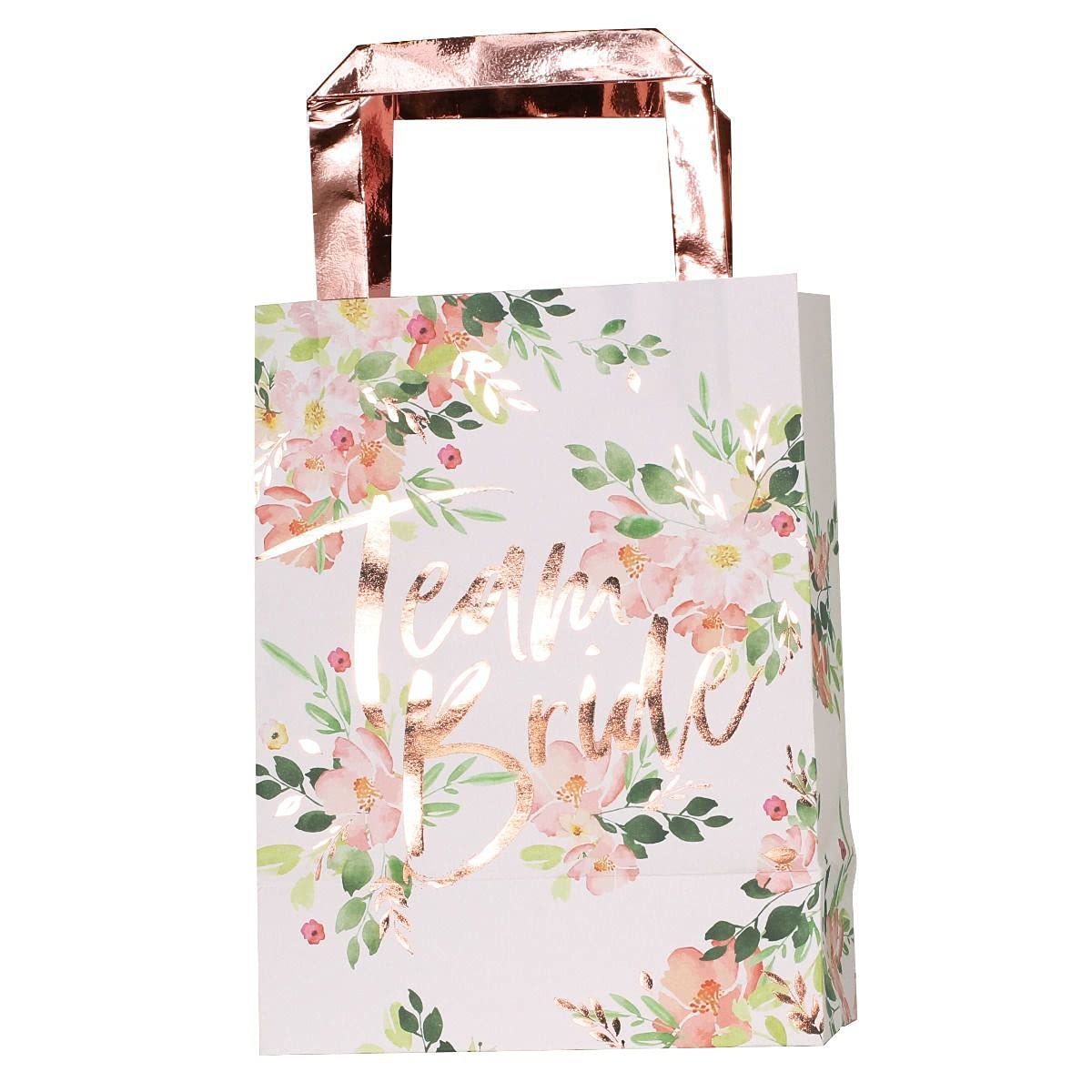 Ginger Ray Rose Gold Foiled Team Bride Floral Party Bags - 5 Pack - Floral Hen Party