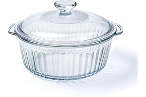 Luvan 2.4L/2.5QT Glass Casserole Dish, Round Casserole Dish with Lid and Handle,Clear Lead-Free Baking Dish,Oven and Dishwash