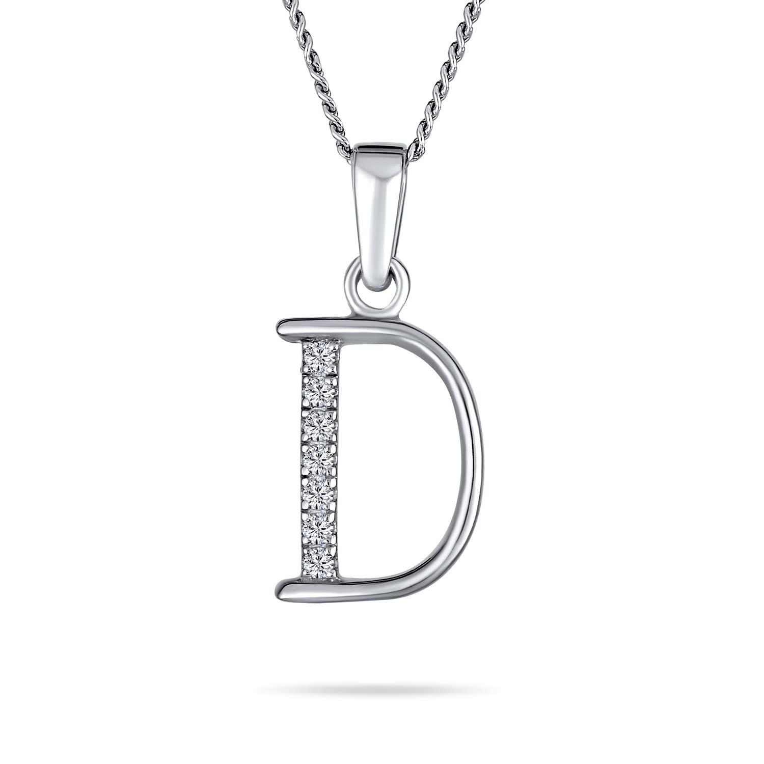 Bling Jewelry Delicate ABC Cubic Zirconia Pave CZ Capital Block Letter Alphabet Initial D Pendant Necklace For Women Sterling Silver