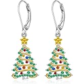 Christmas Earrings Christmas Tree Earrings for Women Dangling Sterling Silver Dangle Holiday Jewelry Xmas Gifts for Mom