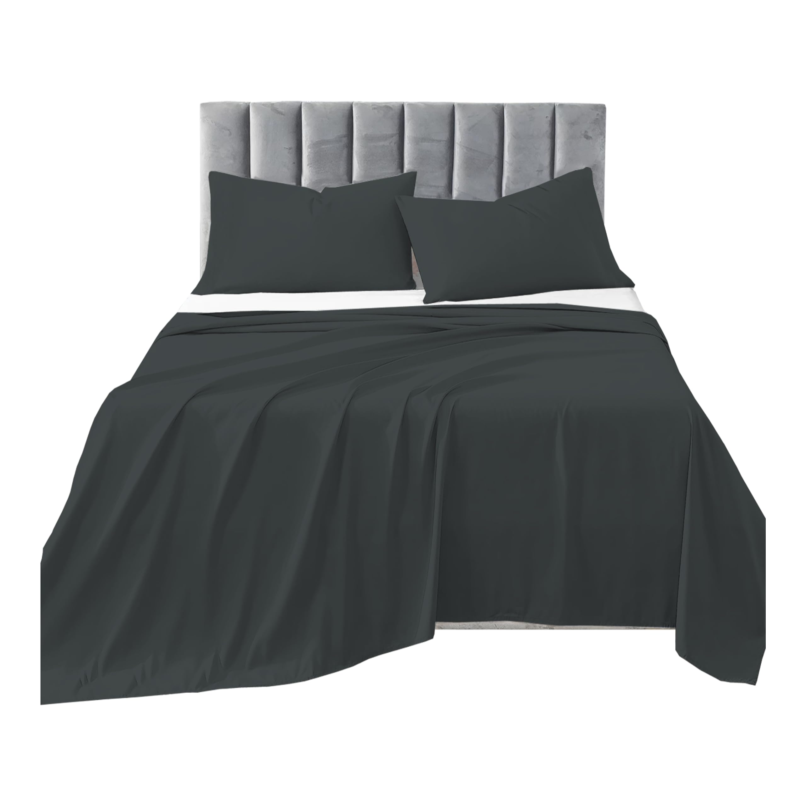 R&Z Plain Luxuary Polycotton Flat Sheets Single, Double, King, S King (Charcoal, King)