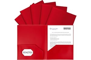 EEHZTSI 6-Pack Plastic Folders with Pockets,2-Pocket Poly Folders Holds 8-1/2" x 11" Paper for School/Office/Home, Red