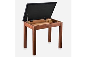 Augioth Solid Wood Piano Bench with Storage | Professional Keyboard Stool with Suede Cushion，an Piano Stool Designed for Extended Practice Sessions（Brown）