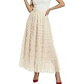Women's Layered Long Maxi Tulle Skirts, High Waisted A Line Ruffle Tiered Layered Mesh Tutu Petticoat Tulle Skirt