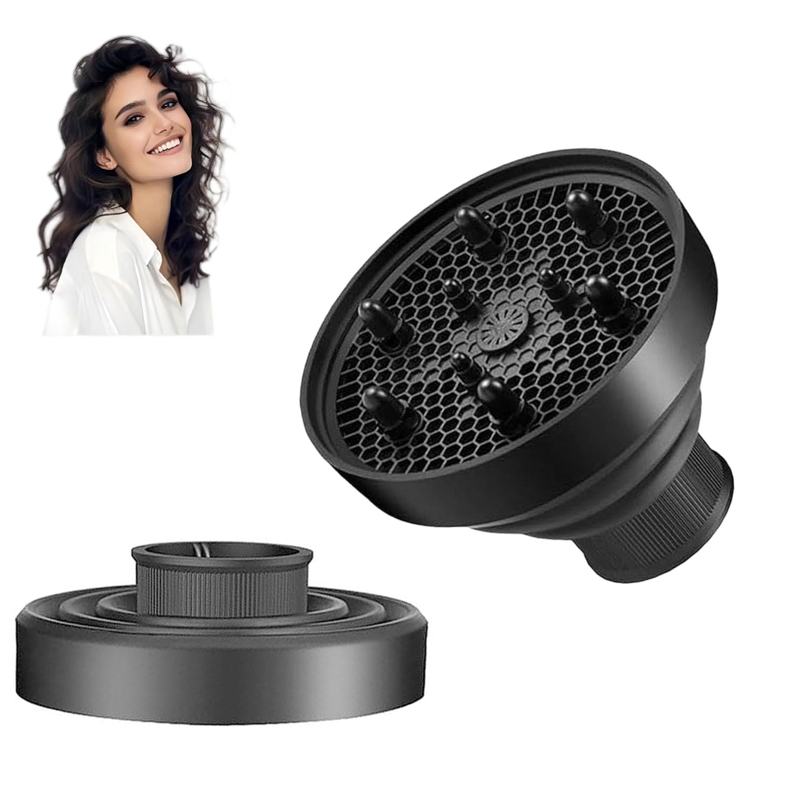 Photo 1 of Collapsible Hair Dryer Diffuser Fit 1.57’’-1.96’’(4-5cm) Round Nozzle, Travel Hair Curly Difusor Attachment, Portable Silicone Diffuser for Hair Dryers, Salon Home Hair Blow Dryer Diffuser (Black)