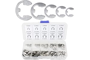 Saipe 200pcs E-Clip External Retaining Ring Assortment Kit 10 Sizes E-Clip Circlip Ring 304 Stainless Steel Opening Snap Ring Circlip Set with Box (1.5/2 /3/4/5/6/7/8/9/10mm)