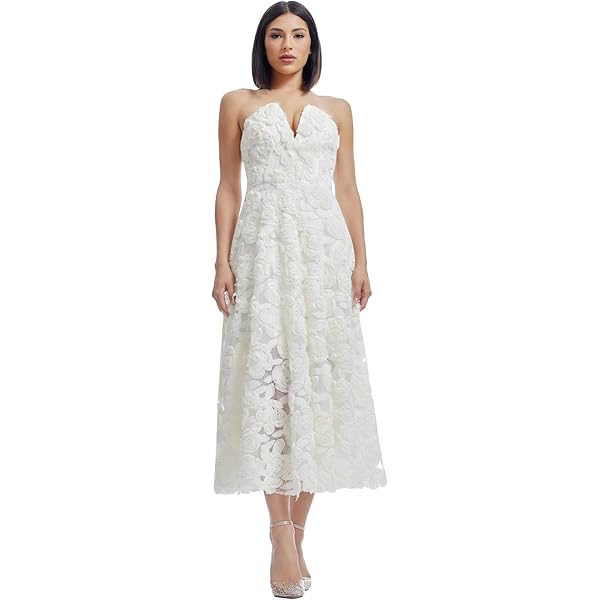 Dress the Population Women's Audrey Spaghetti Strap Midi A-line 3D Floral  Dress, Begonia, XXS at Amazon Women's Clothing store
