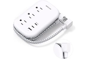 BESHON Flat Plug Power Strip, 3 Outlets with 3 USB Ports(2 USB C), Ultra Flat 3.2ft Wrapped Around Extension Cord for Cruise Ship, Travel, Dorm Room Essentials
