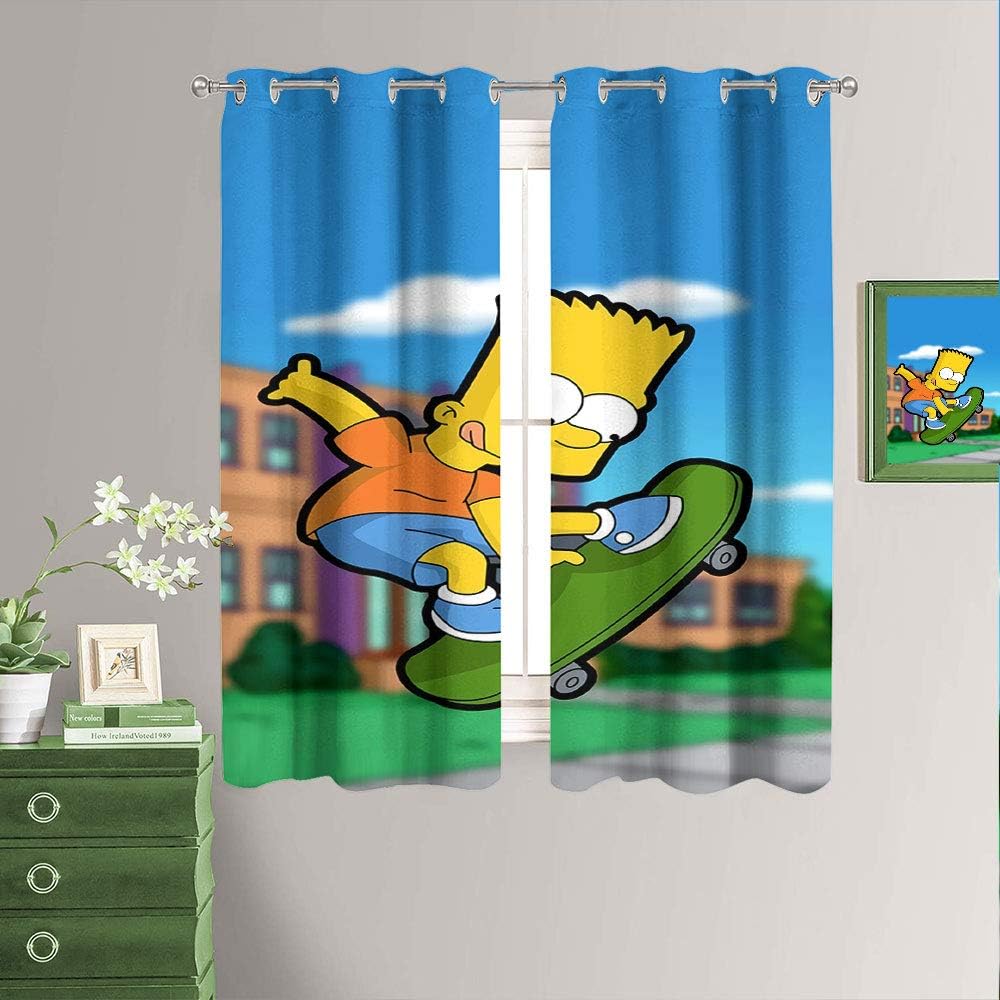 Blackout Curtain Panels for Girls Room Bart Simpson Skateboard Thermal Grommet Light Blocking