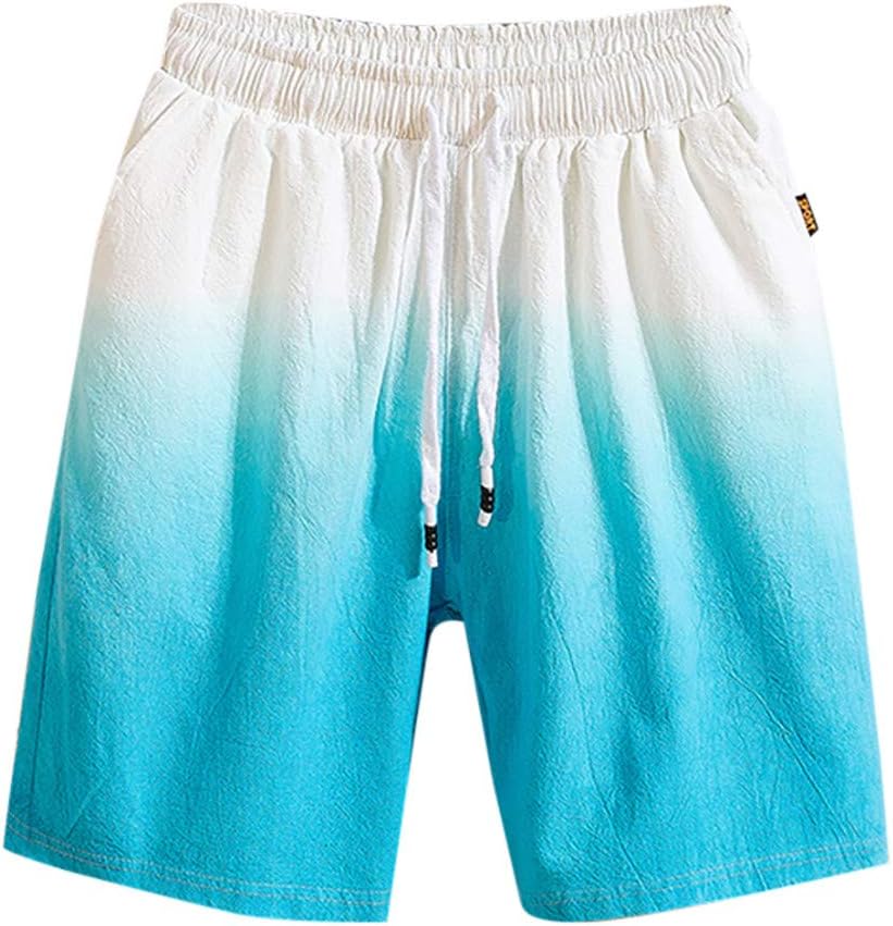 IMJONO Swimming Pants for Men, Men's Gradient Linen Cotton Multi-Pocket Overalls Shorts Fashion Pant