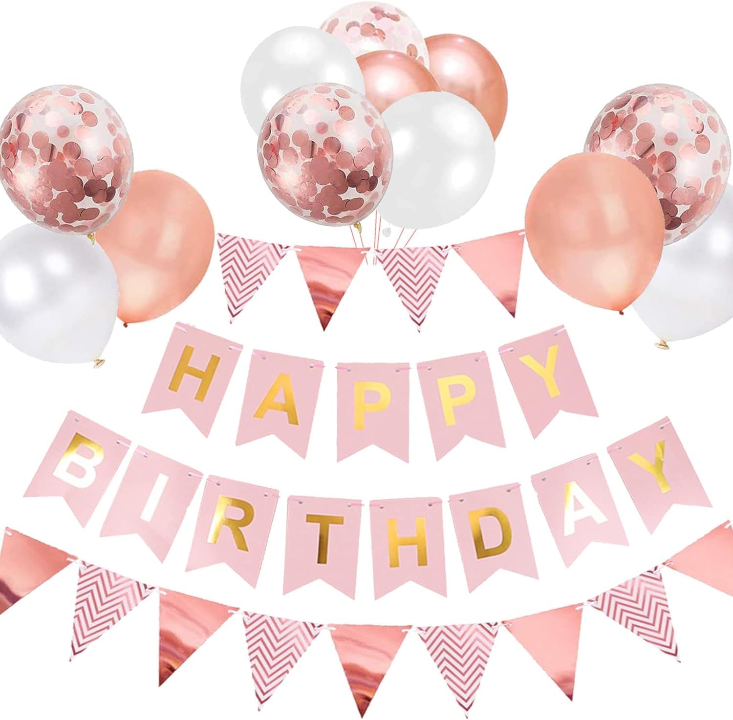 SJQ Rose Gold Birthday Banner, Balloons & Decorations — image 1