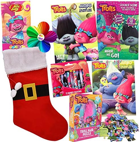 Dreamworks Trolls Stocking Stuffer Coloring Book Toy Set by ColorBoxCrate - 8 PACK - Includes Trolls Activity Books, Trolls Puzzle, Trolls Crayons, Trolls Stickers, Trolls Candy for Children Ages 3-8