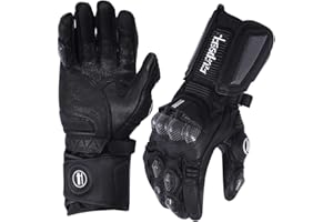 Harssidanzar Leather Motorcycle Gloves for Men and Women,Powersports Carbon Fiber Knuckle Protection Motorbike Gloves KM045