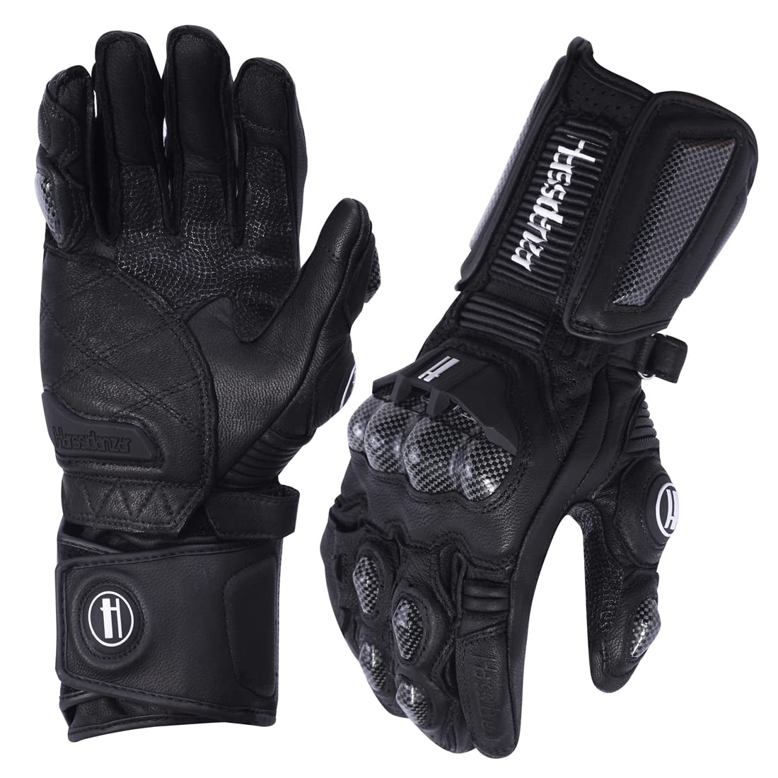 Photo 1 of Harssidanzar Leather Motorbike Gloves for Men and Women,Powersports Carbon Fiber Knuckle Protection Motorcycles Gloves KM045,Black,Size L