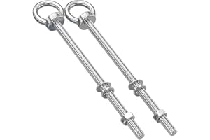 304 Stainless Steel Eye Bolt and Nut Set, M10 Extended Shank Swivel Bolts with Washers, Through-Wall Fixing Rods(M10*200 [2 S