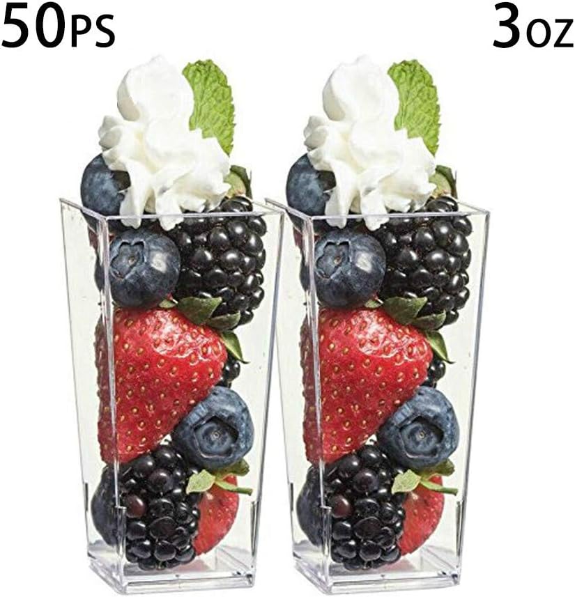 Dessert Cups Square Shape Clear Plastic Parfait Cups 3 oz 50 Pack