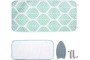 SEIRITEX Ironing Mat, Portable Ironing Pad 39.4 x 18.9 inch Table Top Iron Board 5 in 1 Travel Ironing Blanket for Washer, Dryer, Counter top, Green Leaf