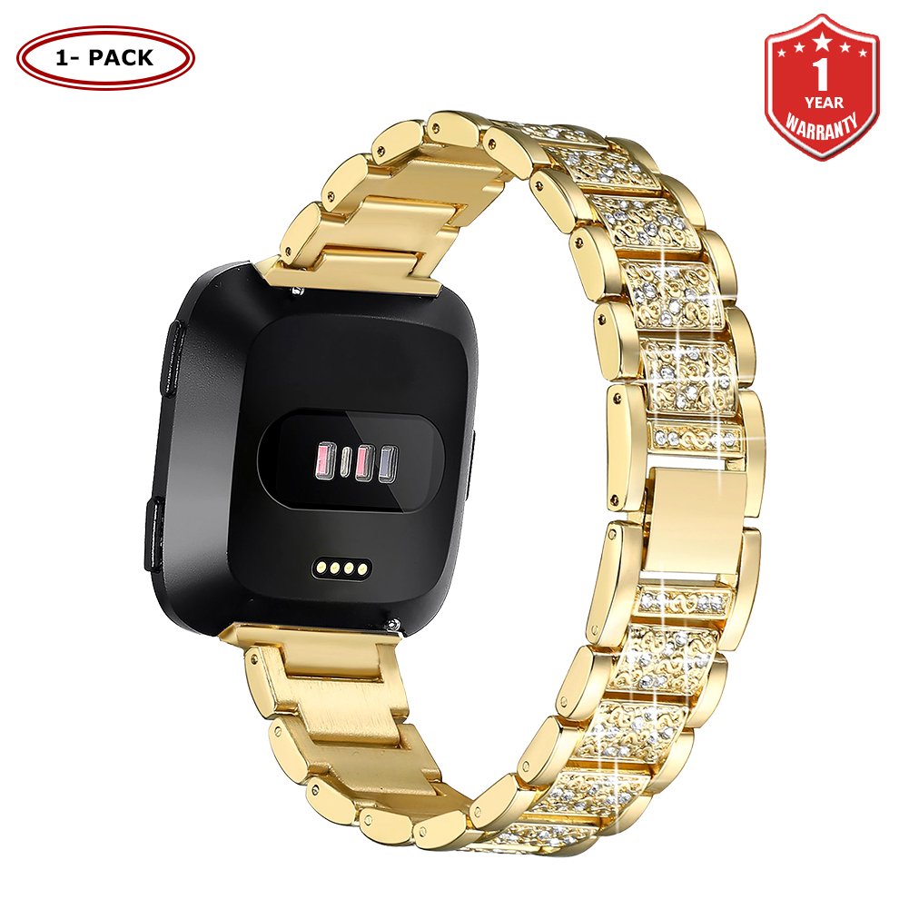 FunBand Strap Compatible with Fitbit Versa Strap Bands, Stainless Steel Bling Replacement Band Accessories Bracelet with Rhinestones Diamond Compatible with Fitbit Versa/Versa 2/Versa Lite Watch Band