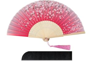 Raveahem Folding Silk Bamboo Hand Fan for men/women Chinese/Japanese Craft Handheld Fan for Gift,Dance,Festival,Club,Freaky,Event,Party,Decoration (Sakura-2)