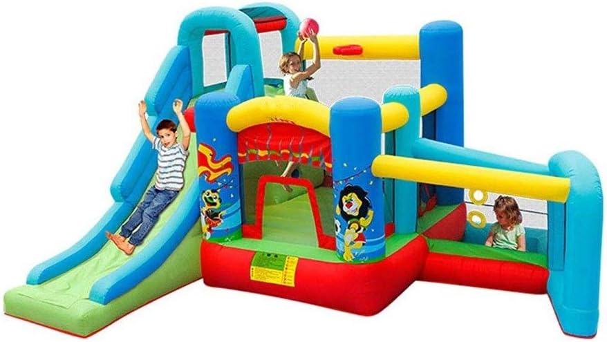 HEMFV Inflatable Bounce House, Kids Jump and Slide Castle, Basketball Hoop, Playing Area, Including Oxford Carry Bag, Repairing Kit, Outdoor or indoor Toys