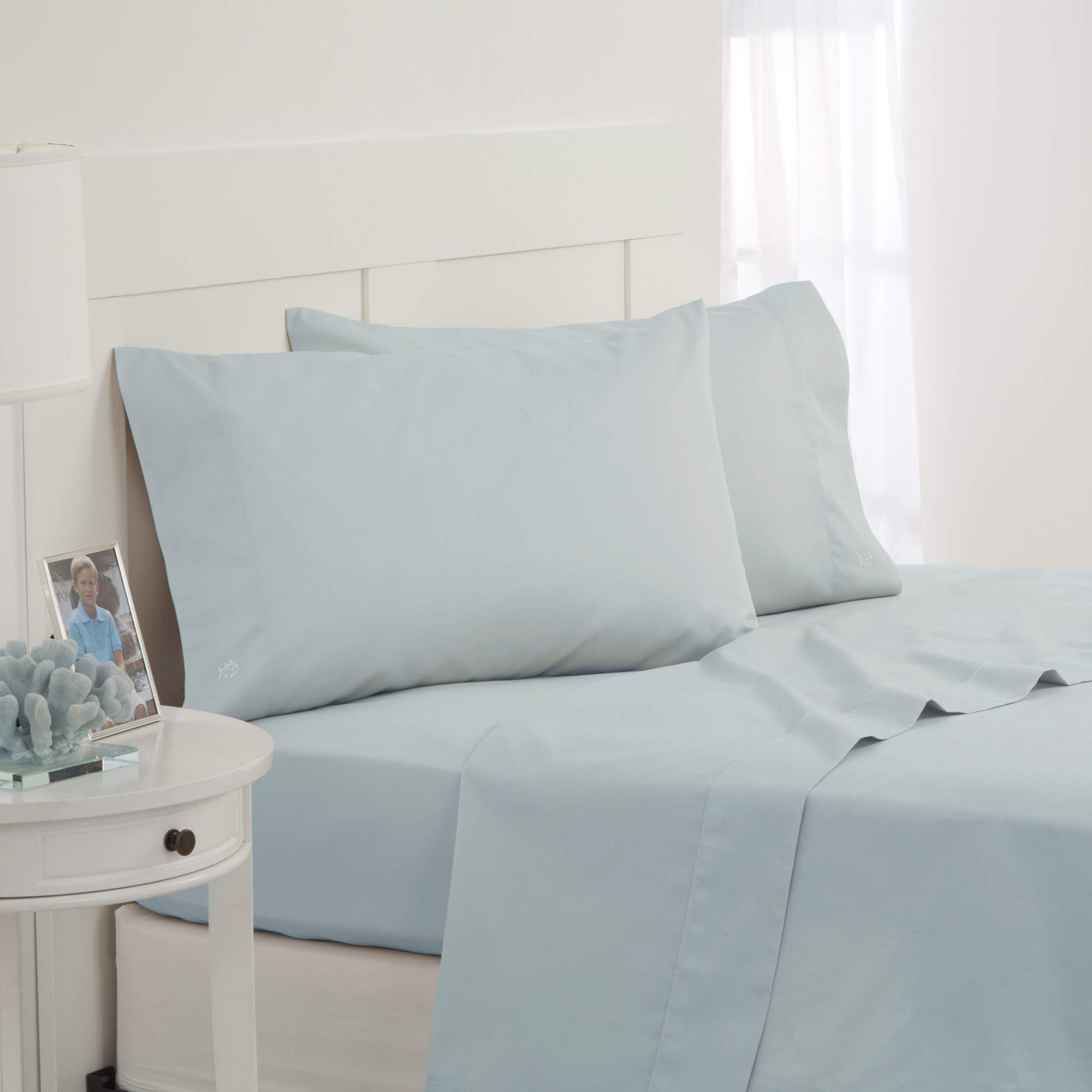 Photo 1 of Southern Tide Cotton Twill Sheet Set – 100% Cotton, 300 Thread Count – Soft and Durable Sheets for Cozy, Everyday Luxury – Wrinkle-Resistant, Year-Round Comfort – Twin – Blue