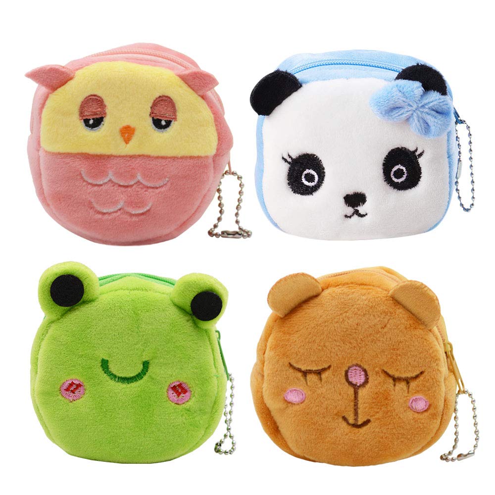whatUneed Cartoon Plush Coin Purse,Cute Animals Coin Pouch Bag for Kids, Coin Tray Wallet Key Holder Clutch Bags, Headphones, Data Cable Storage Package, Gift for Boy and Girls (4 Pack Animals)