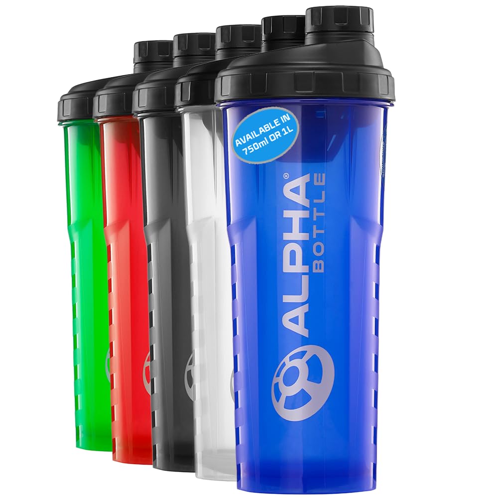 Alpha Designs Protein Shaker Bottle 1L - 1000ml Gym Bottle for Protein Shakes - Leakproof Screw Cap - Blue
