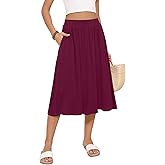 MLXSJ Women's Midi Skirt Summer Flowy Elastic High Waisted Casual Pleated Skirts with Pockets