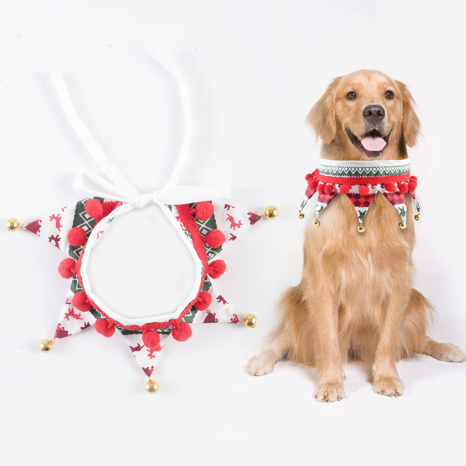 Christmas Dog Collar With Jingle Bell,25x10cm Christmas Cat Dog Puppy Kitten Bandana Collar Scarf,Pet Xmas Collar Warm Costume Accessories White and Red Decoration Gifts-Reusable Adjustable Washable