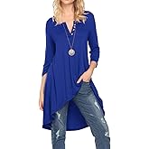 Naggoo Womens 3/4 Sleeve Button V Neck High Low Loose Fit Casual Long Tunic Tops Tee Shirts S-3XL