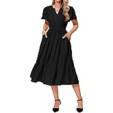 RuoRayVan Women's 2026 Spring Summer Flutter Ruffle Sleeve V Neck High Elastic Wasit Flowy Midi Dress with Pockets