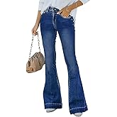 KDF High Waisted Flare Jeans for Women Bell Bottom Jeans with Belt for Women Stretch Wide Leg Jeans