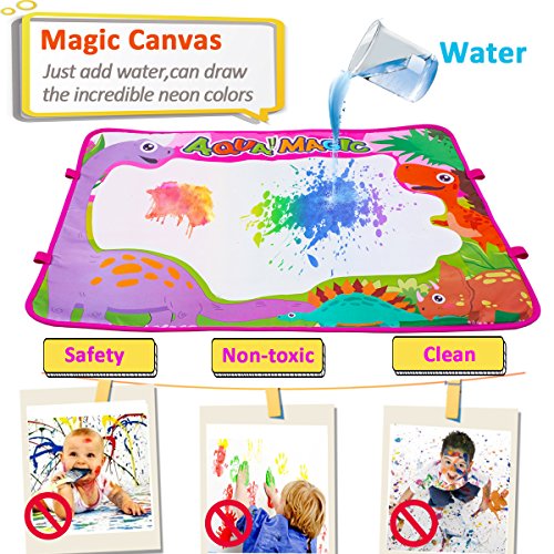 Water Drawing Mat Kids Toddler Art Toys,Large Aqua Magic Doodle Mats Dinosaur Painting Pad 6 Colors with 4 Pens 8 Molds,Drawing Board Tablet for Girls Boys Early Learner School Travel Birthday Gift