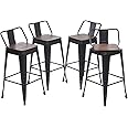 Yongqiang 24" Swivel Metal Bar Stools with Backs Counter Height Barstools Set of 4 Industrial Kitchen Bar Chairs with Wooden Seat Matte Black