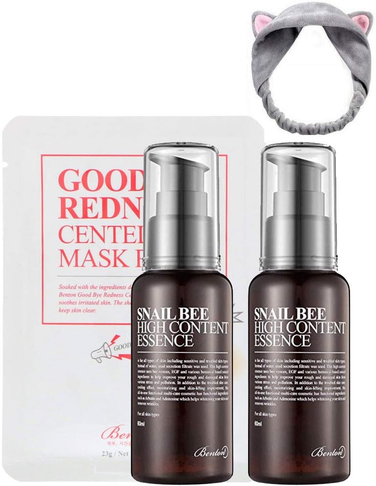 2 X Benton Snail Bee High Content Essence 60ml (Snail Essence Bundle Comes with Facial Headband by FACIAL-MASK)