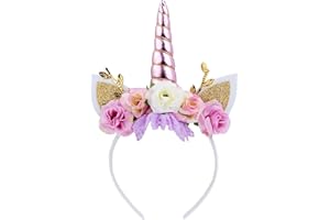 Nishine Unicorn Horn Floral Headband Glitter Ears Pony Head Bands Tiara