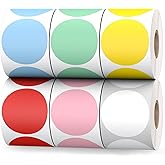 Printholic 6 Rolls 2" Color Circle Direct Thermal Stickers Labels, Self-Adhesive Round Thermal Labels Printer Stickers for Business, DIY, Code, Name Tag, Envelope Seal