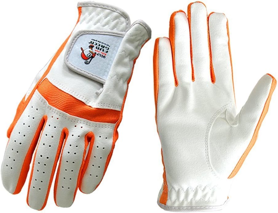 FUNGREEN Golf Junior Kids Boys Girls Gloves Soft and Non-Slip Microfiber White Orange Left Hand and Right Hand Golf Gloves 1 Pair