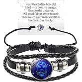 Atiptu Zodiac Signs Spirit Bracelet Multilayer Adjustable 12 Constellation Zodiac Leather Bracelets for Women Men Handmade Woven Glow in the Dark Zodiac Jewelry for Constellation Lover