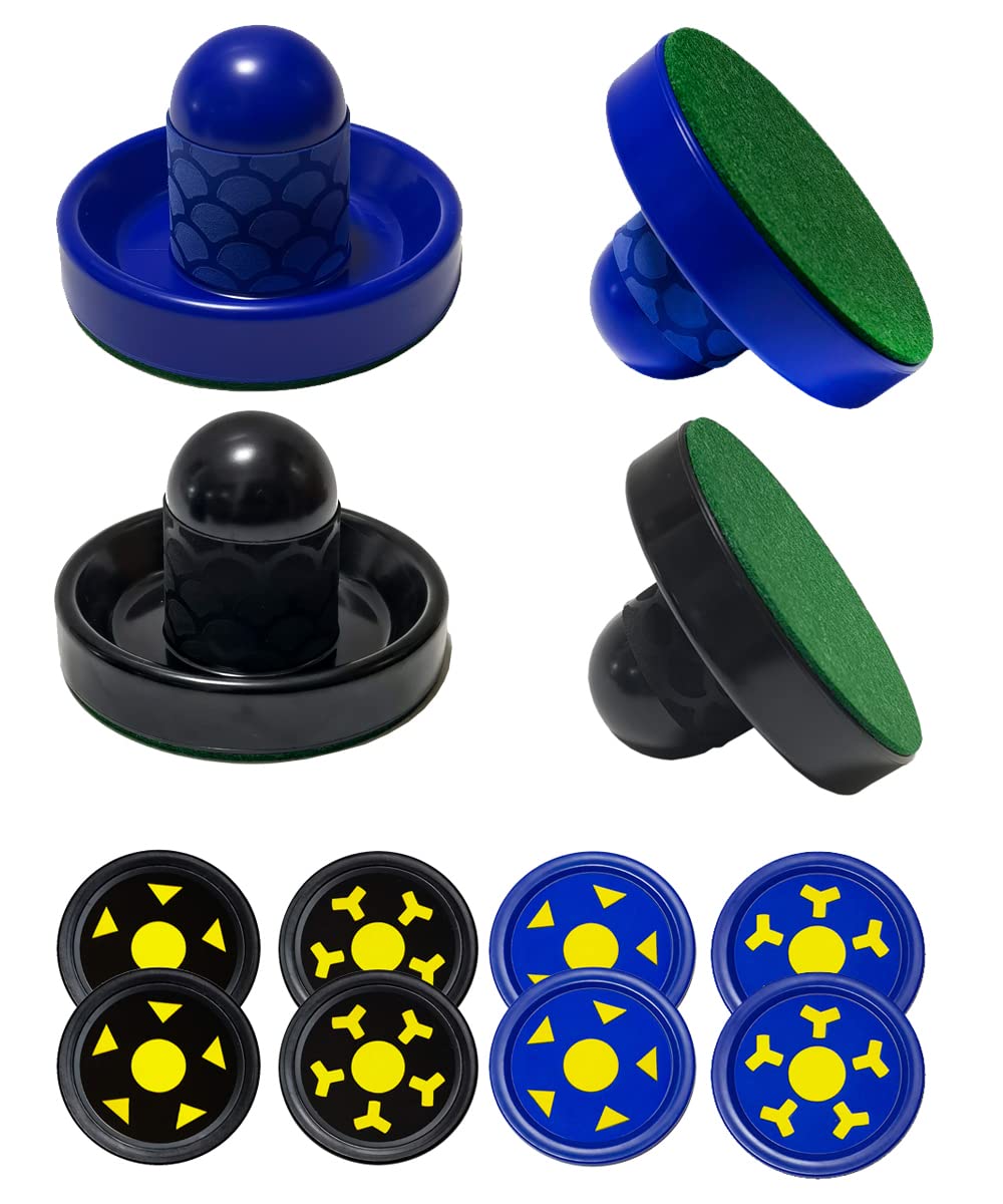 Photo 1 of Joovon Air Hockey Pushers and Air Hockey Pucks, Non-Slip Strikers and Dynamic Pucks for Air Hockey Table Game for Adults and Kids,Replacement Accessories for Game Tables (Blue and Black)