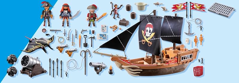 71530 Bateau Pirates - Prenez Le Large et embarquez pour Une Chasse au trésor en mer aux côtés des Pirates - Comprenant des canons, des projectiles et Un Ancre - Pirates - Dès 4 Ans