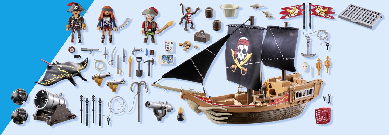 PLAYMOBIL Pirates 71530 Großes Piratenschiff, aufregende Seeschlachten und geheime Schatzsuchen auf hoher See, inklusive Kanonen, Geschossen und Anker, detailreiches Spielzeug für Kinder ab 4 Jahren 8