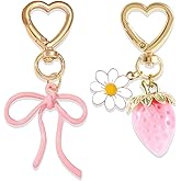 WZNBBOY Cute Strawberry Keychain Bow Charms Keychains Kawaii Heart Daisy Sunflower Key Chains Charm Chain for Cellphone Carpurse Bag Wallet