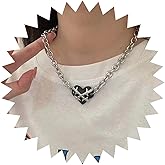 Andelaisi Punk Chunky Curb Chain Necklace Choker Silver Cuban Chain Choker Necklace Gothic Thick Link Chain Necklace Black Heart Necklace Chain Jewelry for Women