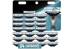 AMERZAM Razor Blade Refills for Men - 24PCS Compatible with mach 3 razor blades refills with Mach3 Razors, Dual Lubrication Blades for Extra Close & Comfortable Shave